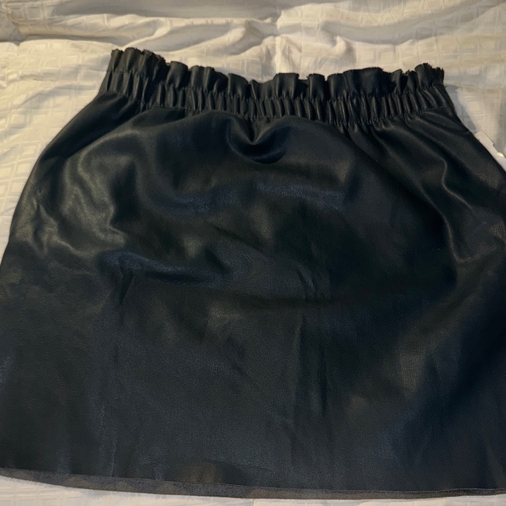 Zara Charcoal grey Faux Leather Elastic-Waist Mini Skirt with pockets